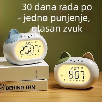 Budilnik za djecu, crtić dizajn, LED zaslon, napajanje baterijama, elektronički pogon (debljina 14 mm, ABS kućište)