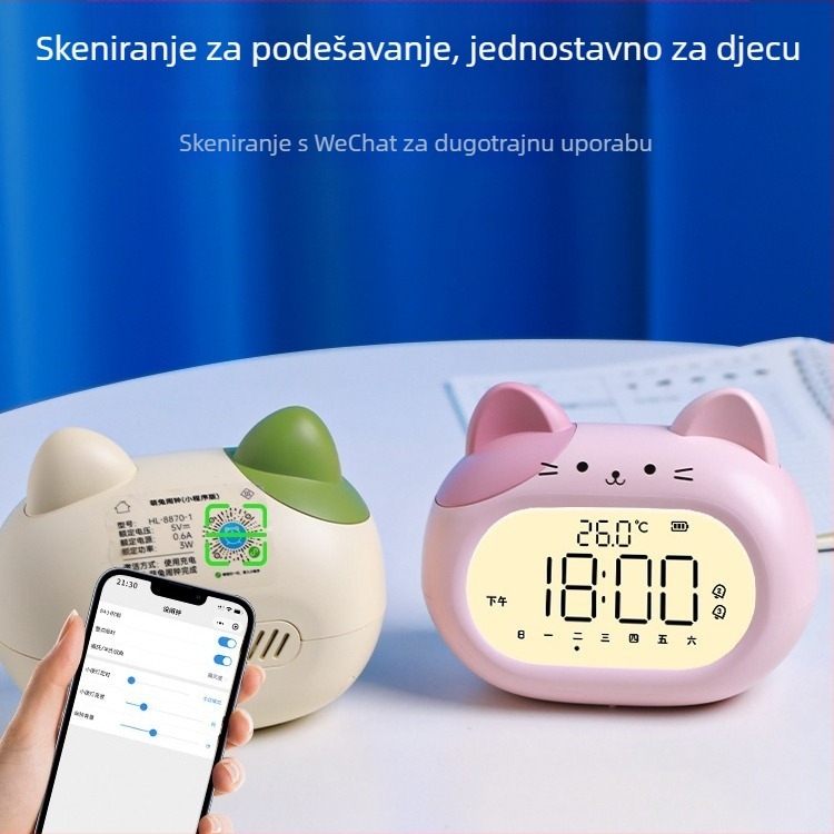 Budilnik za djecu, crtić dizajn, LED zaslon, napajanje baterijama, elektronički pogon (debljina 14 mm, ABS kućište)