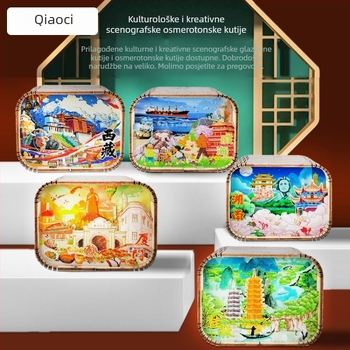 Drvena glazbena kutija s gradske atrakcije — prilagođeno darilo s otisnutim logom; procesi: slikanje, skulptura, tisak, UV tisak