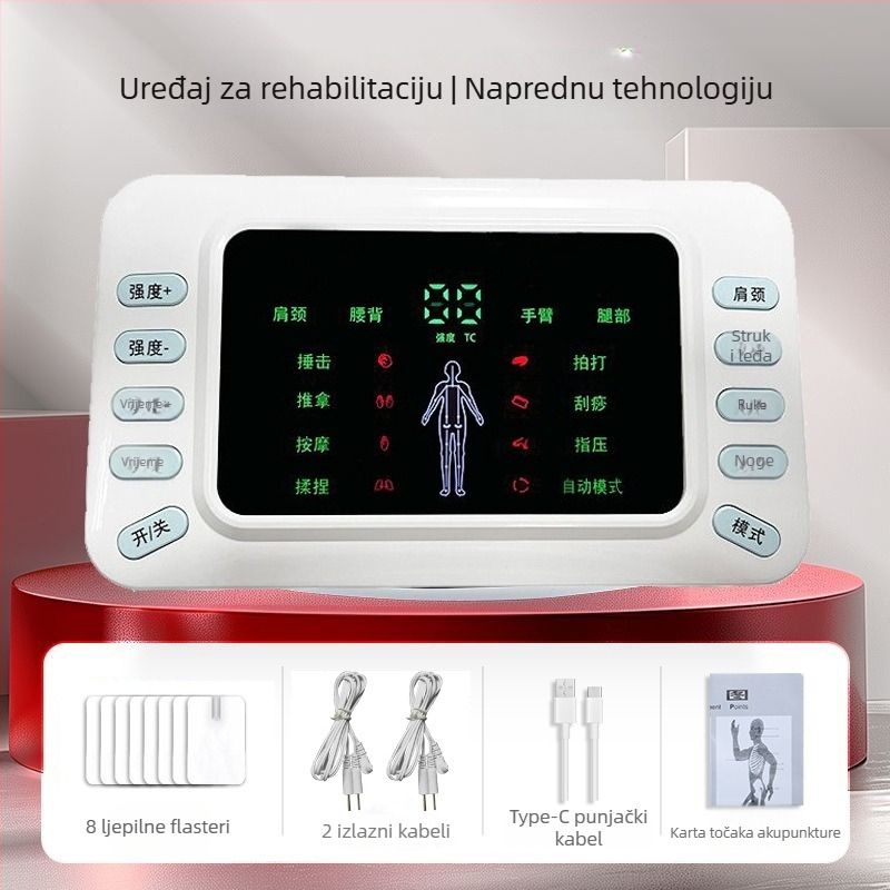 Fizioterapijski uređaj s pulsnim srednofrekventnim masažama za vrat, struk, kukove i noge te cijelo tijelo; punjiv, USB, model HZKJ-908, težina 300 g