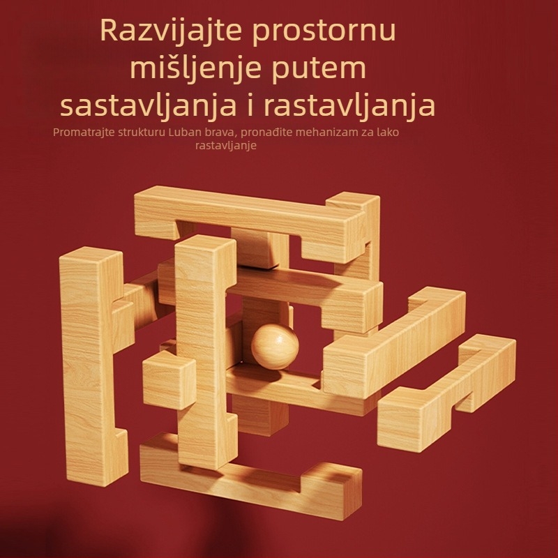 Drveni Kongming/Luban zagon sklopa dječji – puzzle set, 6 ili 9 dijelova, edukacijski građevni blokovi, uzrast 7–14 godina, DIY i OEM prilagođavanje logotipa dostupno