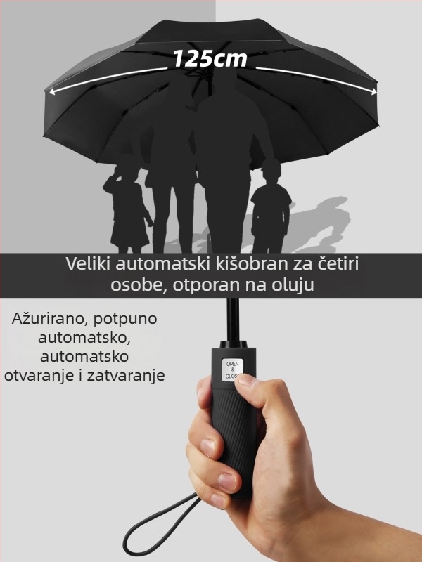 Trostruki sklopivi kišobran s potpuno automatskim otvaranjem i zatvaranjem, 10 rebara, okvir od vlakana, središnji štap od čelika, Impact Fabric