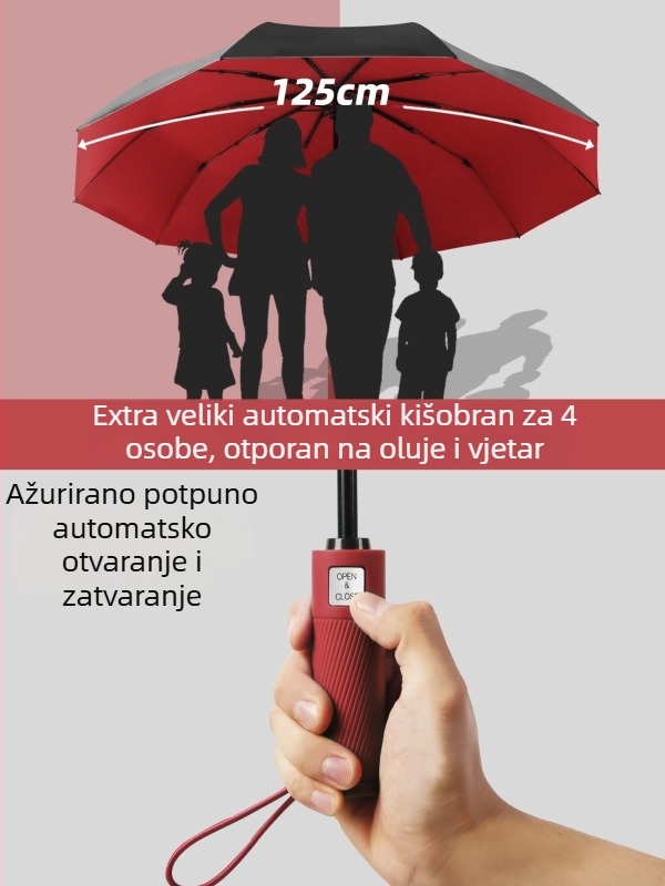 Trostruki sklopivi kišobran s potpuno automatskim otvaranjem i zatvaranjem, 10 rebara, okvir od vlakana, središnji štap od čelika, Impact Fabric