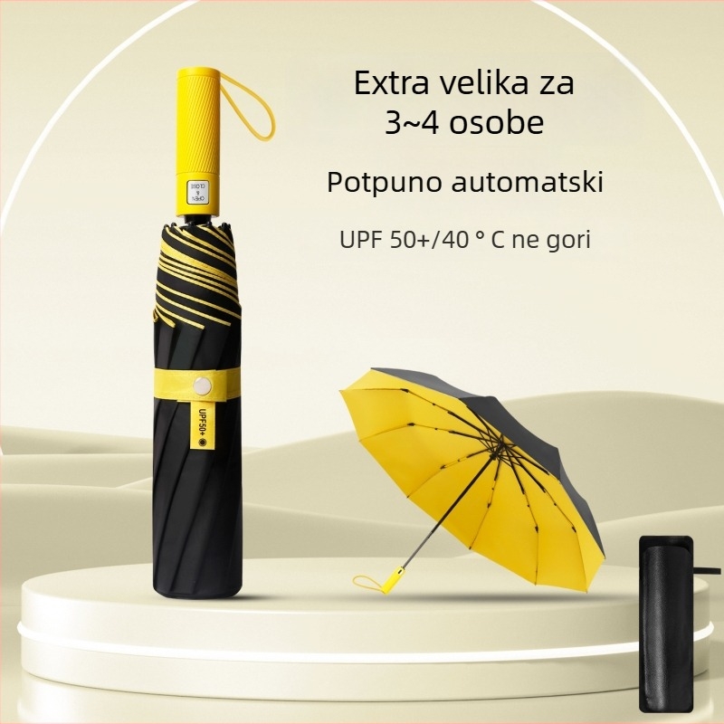 Trostruki sklopivi kišobran s potpuno automatskim otvaranjem i zatvaranjem, 10 rebara, okvir od vlakana, središnji štap od čelika, Impact Fabric