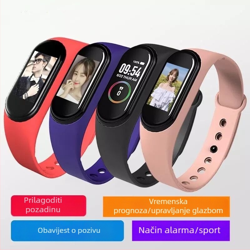 M4 pametna narukvica s vremenskim upozorenjem, alarmom, pedometrom, Bluetooth, Android-kompatibilna, trajanje baterije 7–14 dana