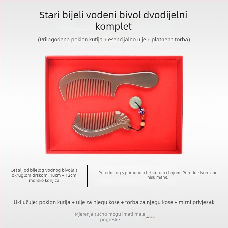 Mu Yi Ke češalj od bivoljeg roga za muškarce i žene - antistatički, masaža meridijana vlasišta, duljina 15–20 cm
