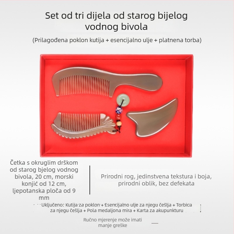Mu Yi Ke češalj od bivoljeg roga za muškarce i žene - antistatički, masaža meridijana vlasišta, duljina 15–20 cm