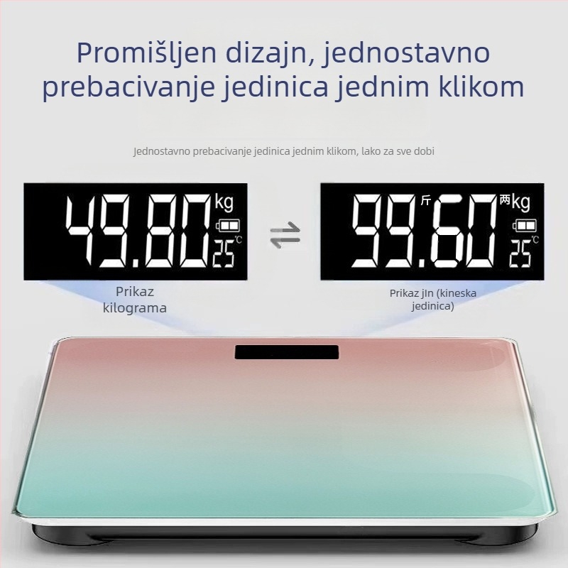 Vaga za težinu – visoko precizna kućna elektronička vaga, kapacitet 180 kg, punjiva, jednostavan dizajn