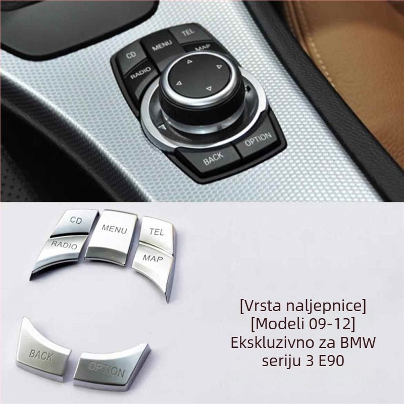 Dekorativna naljepnica za unutarnje gumbe automobila za BMW: kompatibilna s X5/X6 (stara generacija), E90, serije 3 i 5, X1, Z4; marka Yudechi, model 07689