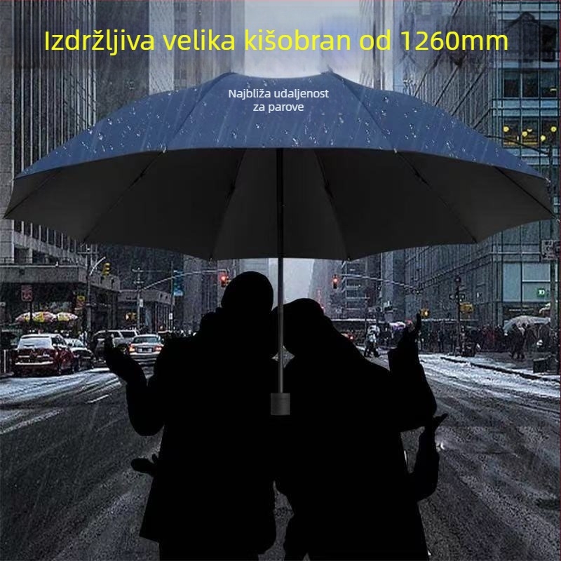 Kišobran s tri segmenta s 12 rebara, ručno otvaranje, UV zaštita UPF30+, okvir od legure, šipka od aluminijske legure, tkanina s premazom