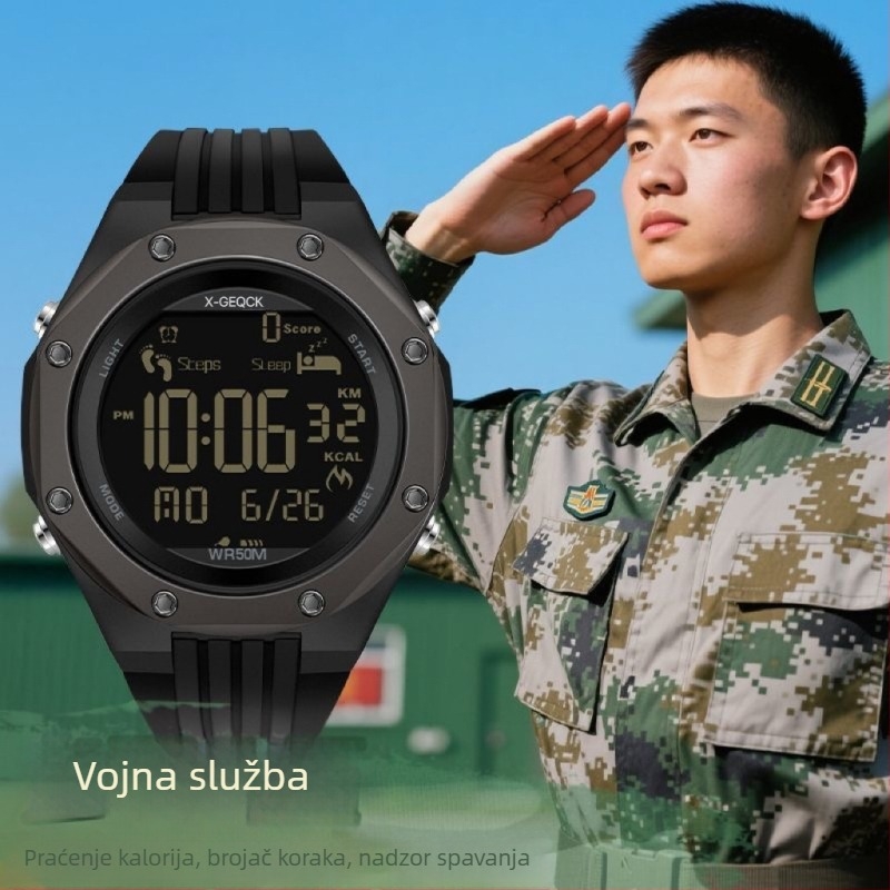 X-Geqck elektronički sat s praćenjem sna, brojanje koraka, štoperica, alarm, vodootporan do 50 m