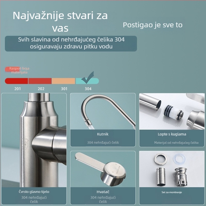 Kuhinjska slavina – 304 nehrđajući čelik, topla i hladna voda, dva u jednom, moderan minimalistički stil