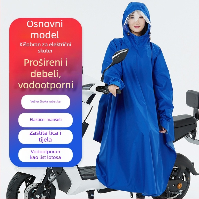 Pončo za motocikle i električno vozilo, dugo, potpuno pokrivanje tijela, Oxford materijal s PVC vodootpornim slojem, za odrasle, za 1 osobu, za vožnju biciklom