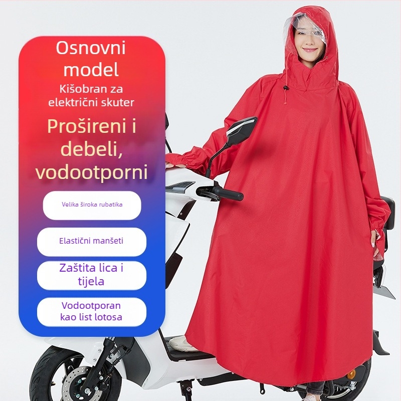 Pončo za motocikle i električno vozilo, dugo, potpuno pokrivanje tijela, Oxford materijal s PVC vodootpornim slojem, za odrasle, za 1 osobu, za vožnju biciklom