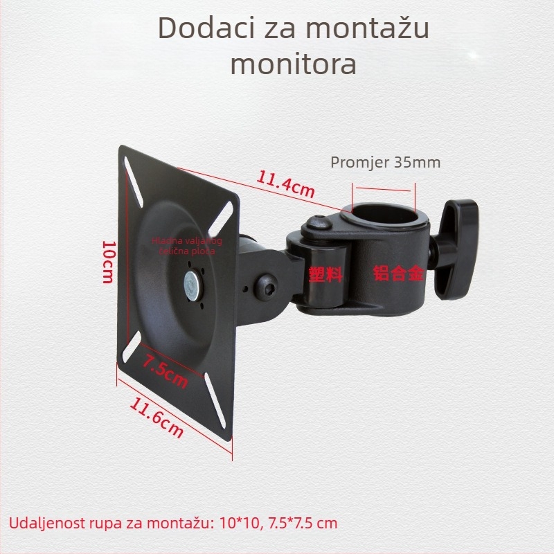 Monitor nosač s jednom glavom za zaslone 12–27 inča; konstrukcija od čelične ploče + aluminijske legure + plastika; uključene vijci