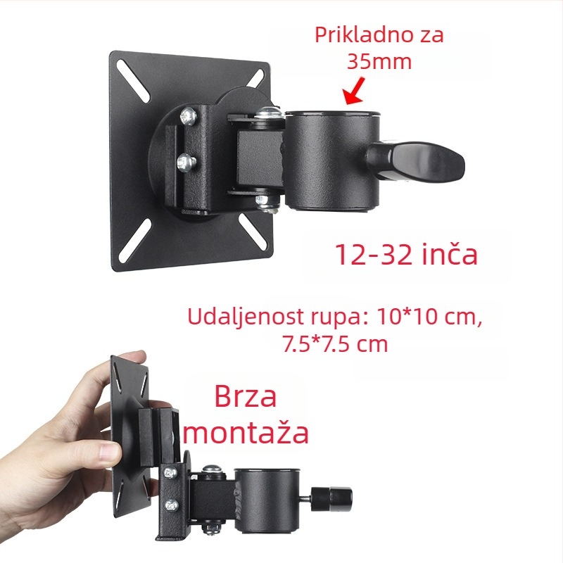 Monitor nosač s jednom glavom za zaslone 12–27 inča; konstrukcija od čelične ploče + aluminijske legure + plastika; uključene vijci