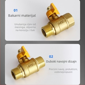 Bakreni kuglasti ventil s vanjskim navojem, moderni minimalistički stil