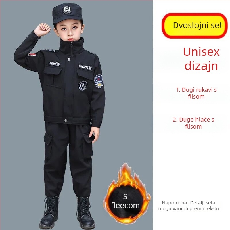 Dječji policijski kostim s baršunastom podstavom, zimski set, materijali: umjetno krzno zeca i poliester, za uzrast 1–3 godine, za fotografije i nastupe