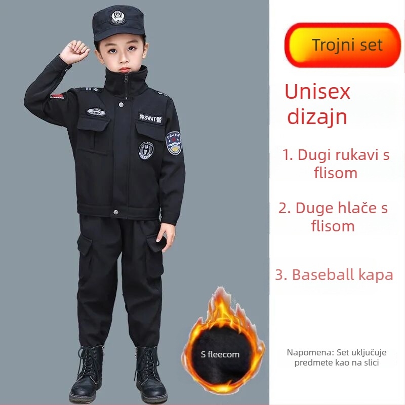 Dječji policijski kostim s baršunastom podstavom, zimski set, materijali: umjetno krzno zeca i poliester, za uzrast 1–3 godine, za fotografije i nastupe