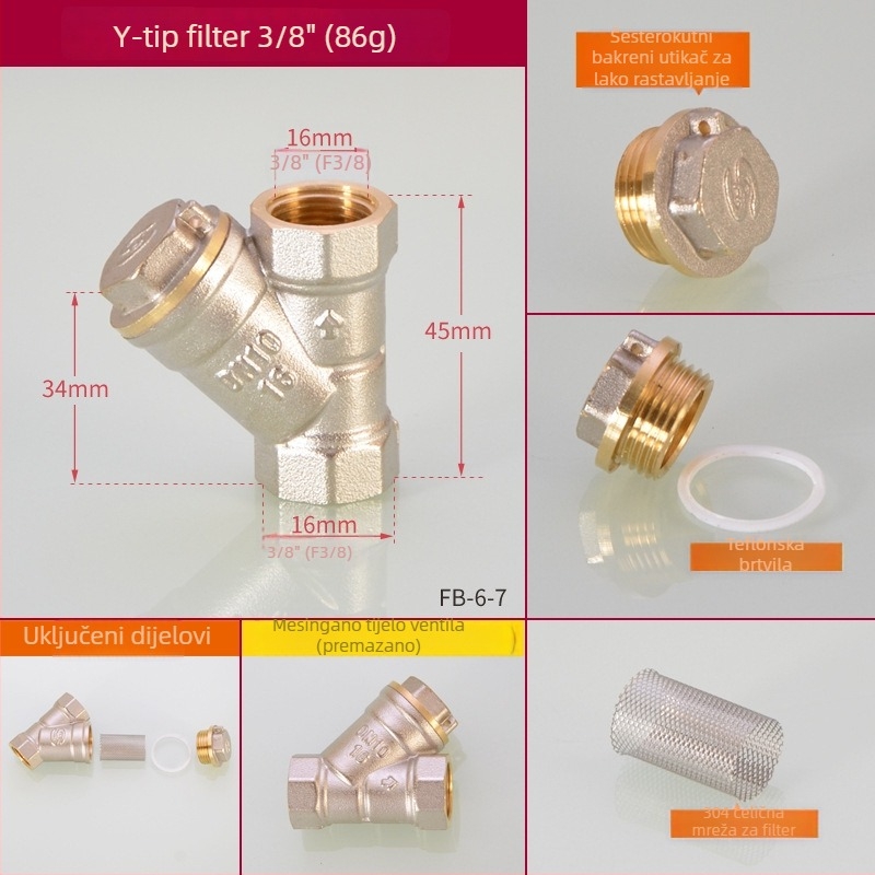Bakarni Y-filtr – Hongying marka; Stil: moderna jednostavnost; Materijal: bakar