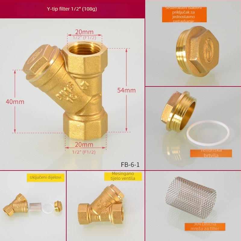 Bakarni Y-filtr – Hongying marka; Stil: moderna jednostavnost; Materijal: bakar