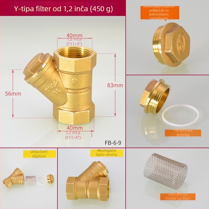 Bakarni Y-filtr – Hongying marka; Stil: moderna jednostavnost; Materijal: bakar