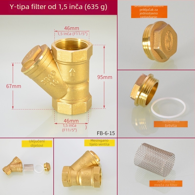 Bakarni Y-filtr – Hongying marka; Stil: moderna jednostavnost; Materijal: bakar