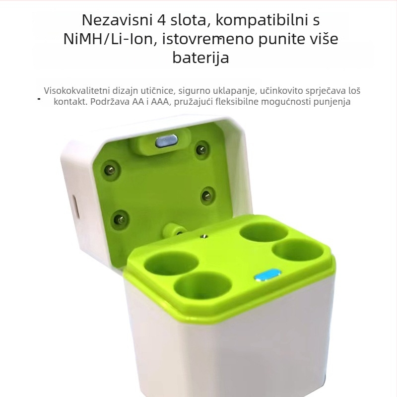 Univerzalni punjač za baterije s 4 utora za NiMH/Li-ion, ulaz DC 5V, izlaz 5V 1.4A, RoHS/MSDS