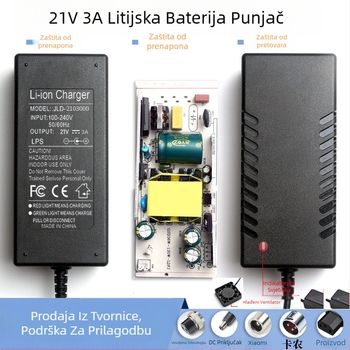 Inteligentni punjač litij-polimer baterija 18650, 21V 3A, ulaz AC 100–240V, izlaz DC 21V 3A