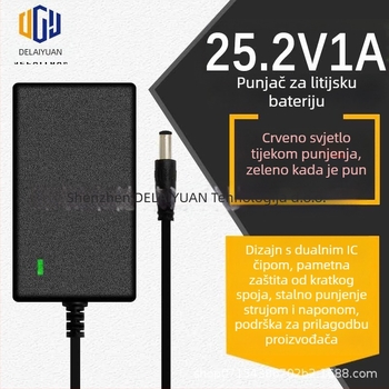 Punjač litijevih baterija, ulaz 12,6V, izlaz 1A/2A, kompatibilan s baterijama 18650, adapter za čelnu lampu