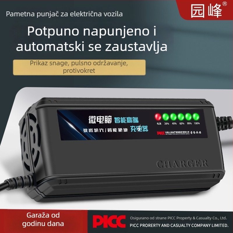 Park Peak punjač EV baterije 48-72V, 20A, 6-LED zaslon, automatsko isključivanje, ulaz AC 100-240V
