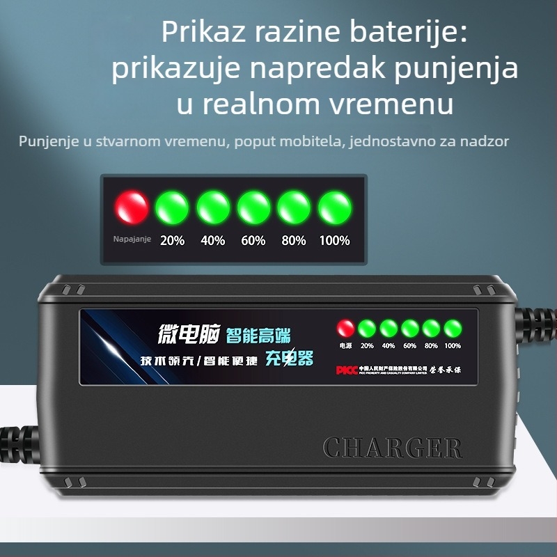 Park Peak punjač EV baterije 48-72V, 20A, 6-LED zaslon, automatsko isključivanje, ulaz AC 100-240V