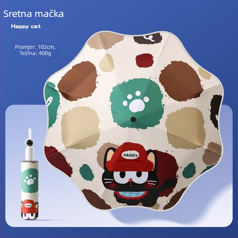 Dječji trodjelni automatski kišobran s zaštitom od odskoka za dječake i učenike osnovne škole, kiša i sunce (8 rebara, pongee 210T tkanina, UPF 50+, automatsko otvaranje/zatvaranje)