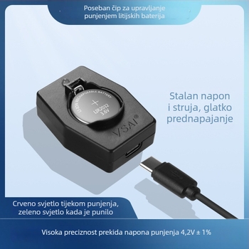 Li-ion punjač za gumb baterije LIR2032/LIR2025, USB punjač, ulaz AC110-240V, izlaz 2.8-8.7V, KC certifikat