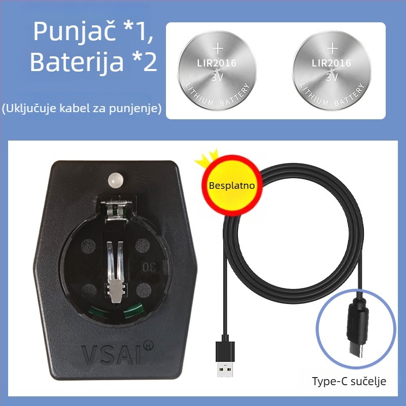 Li-ion punjač za gumb baterije LIR2032/LIR2025, USB punjač, ulaz AC110-240V, izlaz 2.8-8.7V, KC certifikat