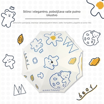 Automatska sunčana kišobran, 3‑fold, okvir s 8 rebara od željeza, tkanina od poliestera 190T, UPF >50