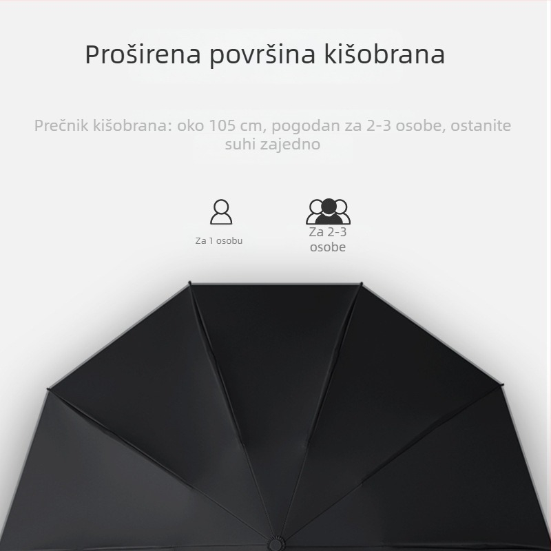 Automatski obrnuti kišobran za auto, 10 rebara (UPF50+; poliester navlaka; čelični okvir; silikonska drška)
