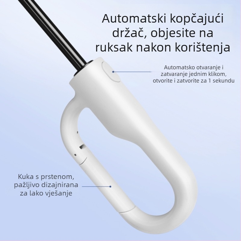 Automatski dječji sklopivi kišobran s 8 rebara, okvir i držač od vlakna, poliester tkanina, za učenike