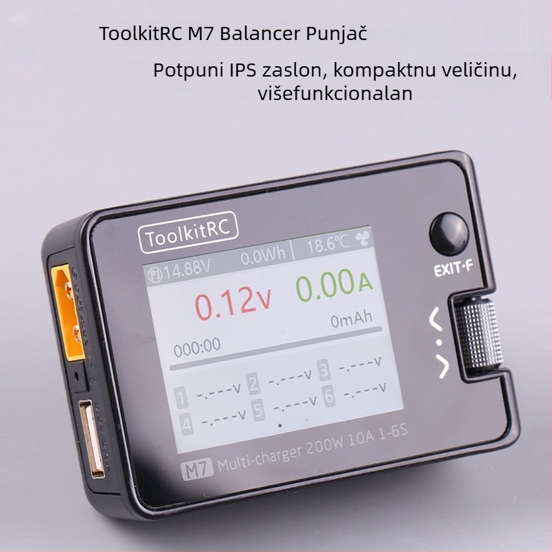 ToolkitRC M7 punjač za baterije 1-6S, izlaz 20V 10A, ulaz 7-28V, balansna struja 400 mA, LCD zaslon i tester signala te izvor signala