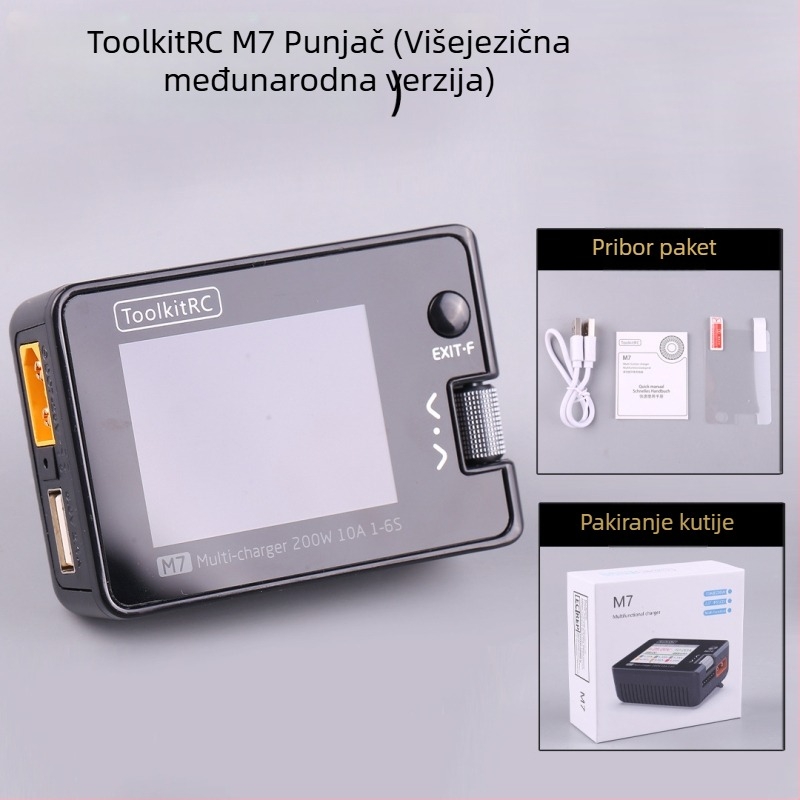 ToolkitRC M7 punjač za baterije 1-6S, izlaz 20V 10A, ulaz 7-28V, balansna struja 400 mA, LCD zaslon i tester signala te izvor signala