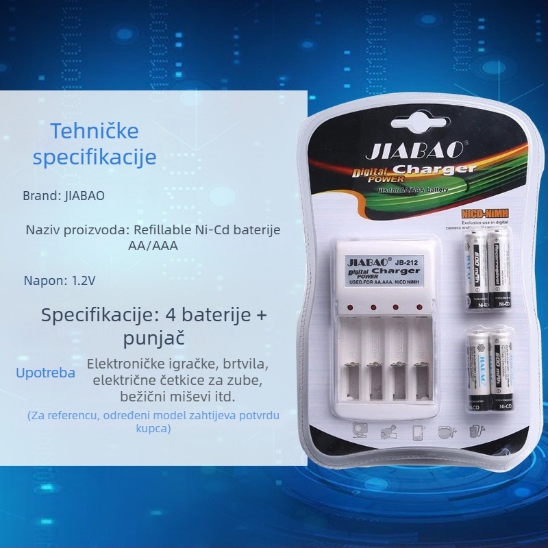 NiCd set baterija za punjenje 1.2V No.5 & No.7 sa punjačem JB-212 CNAS certificirano