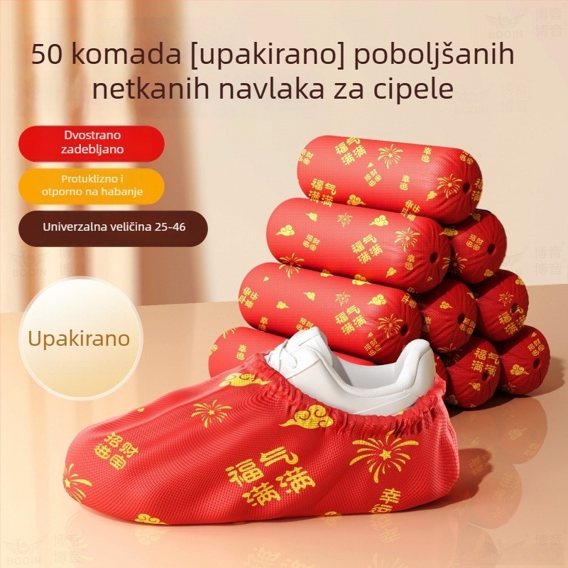 Crvene jednokratne navlake za cipele za vjenčanje, debeli sloj protivklizanja od netkane tkanine, za unutarnju uporabu, prozračne