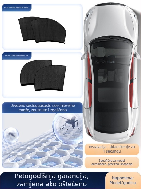 Automobilska mreža protiv komaraca za prozor s sjenilom, univerzalno bočno staklo