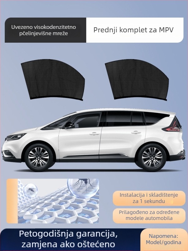 Automobilska mreža protiv komaraca za prozor s sjenilom, univerzalno bočno staklo