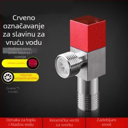 Mesing trokutasti zidni ventil za toplu i hladnu vodu, s povratnim ventilom i razdjelnikom, za WC, unutarnji promjer 4 točke, radni tlak 1.0