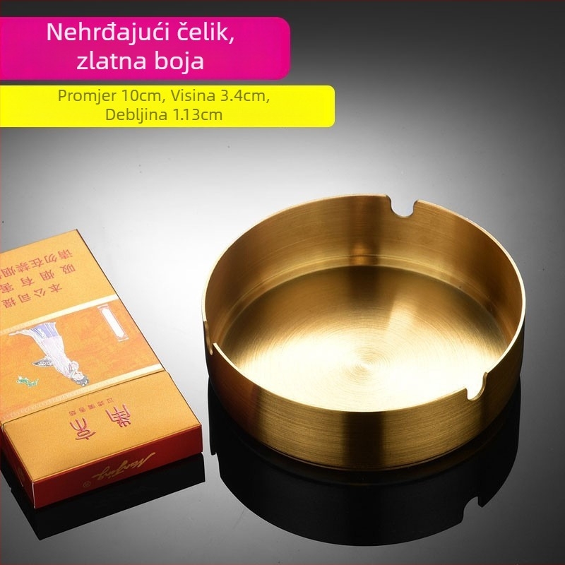 Nehrđajući čelični pepelnik, velik okrugli, debeli, mogućnost tiskanja logotipa