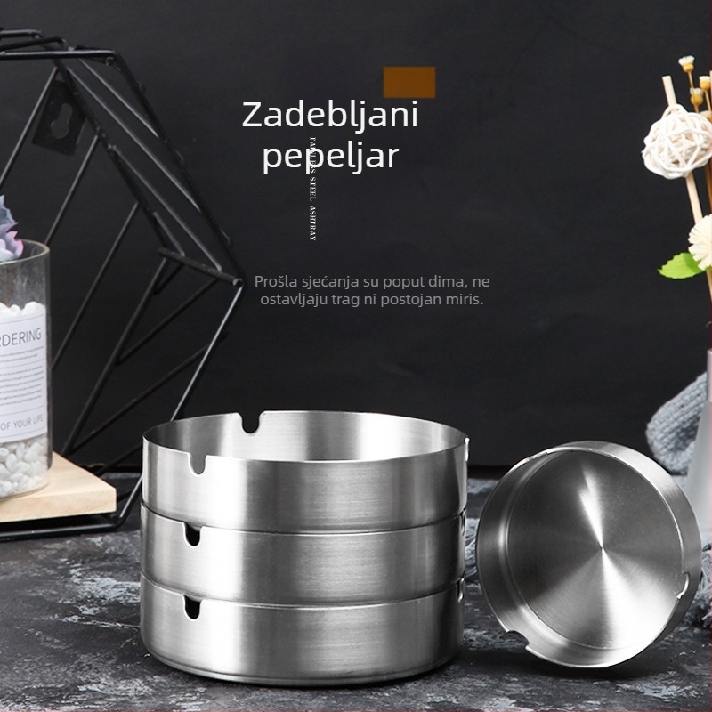 Nehrđajući čelični pepelnik, velik okrugli, debeli, mogućnost tiskanja logotipa