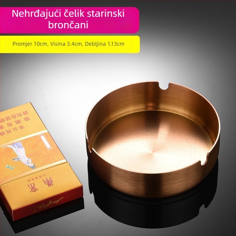 Nehrđajući čelični pepelnik, velik okrugli, debeli, mogućnost tiskanja logotipa