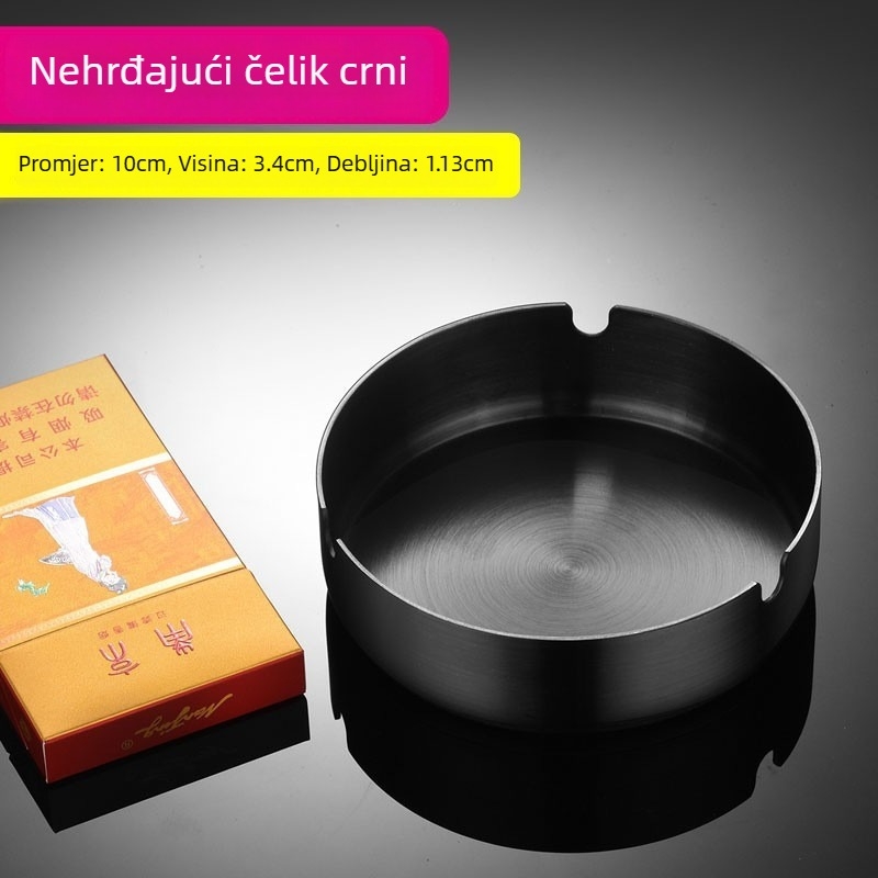 Nehrđajući čelični pepelnik, velik okrugli, debeli, mogućnost tiskanja logotipa