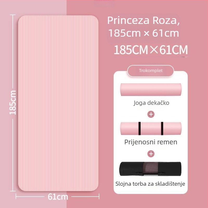 Joga prostirka za žene, gumena, debljina 8 mm, produžena duljina, zvučno izolirana za fitness
